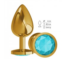 Анальная втулка Gold с Голубым кристаллом большая