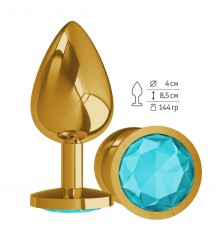 Анальная втулка Gold с Голубым кристаллом большая