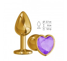 Анальная втулка Gold с фиолетовым кристаллом сердце маленькая