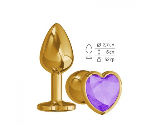Эксклюзив! Анальная втулка Gold с фиолетовым кристаллом - сердце маленькая