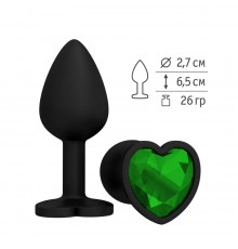Анальная втулка силиконовая черная с зеленым кристаллом сердце