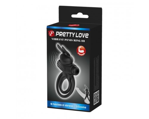 Эрекционное виброкольцо с двойным подхватом PrettyLove Vibrant Penis Ring III