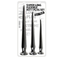 Набор длинных анальных пробок Super Long Flexible Butt Plug Set (черные)