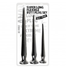 Набор длинных анальных пробок Super Long Flexible Butt Plug Set (черные)