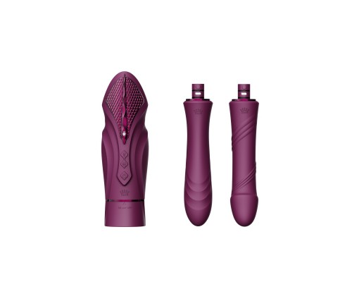 Компактная секс-машина с функцией нагрева, двумя насадками и присоской SESH, фиолетовая