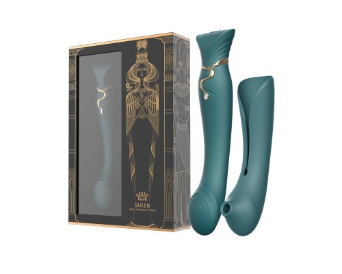 Вибростимулятор с пульсацией, вакуумной стимуляцией и функцией нагрева QUEEN, зелёный