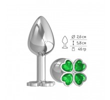 Анальная втулка малая Silver Клевер с зеленым кристаллом