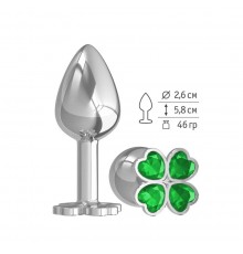 Анальная втулка малая Silver Клевер с зеленым кристаллом