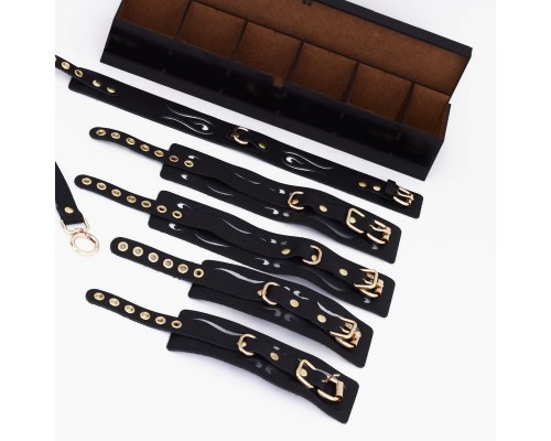 Набор BDSM из натуральной кожи с золотой фурнитурой