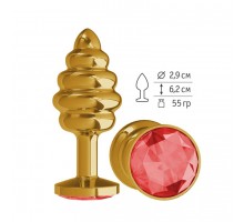 Анальная втулка Gold Spiral с красным кристаллом маленькая