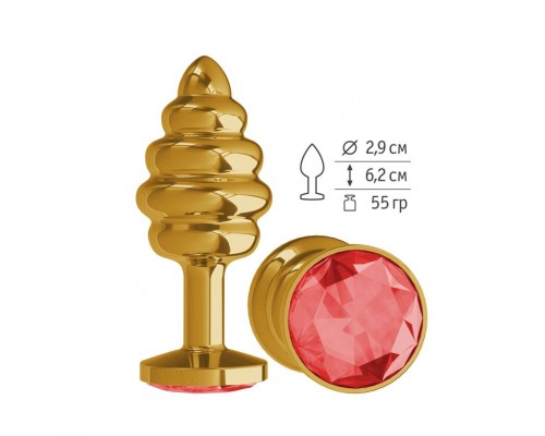Анальная втулка Gold Spiral с красным кристаллом - маленькая!