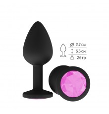 Анальная втулка силиконовая чёрная с розовым кристаллом маленькая