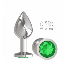 Анальная втулка Silver с зеленым кристаллом средняя