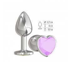 Анальная втулка Silver с сиреневым кристаллом сердце