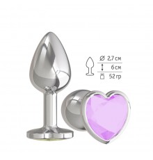 Анальная втулка Silver с сиреневым кристаллом сердце