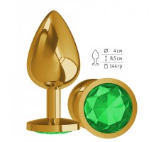 Анальная втулка Gold с зеленым кристаллом большая