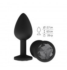 Анальная втулка силиконовая черная с черным кристаллом маленькая