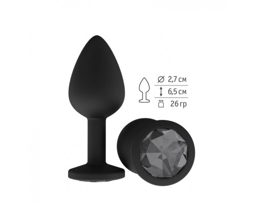 Эксклюзивная анальная втулка с кристаллом - черная, маленькая