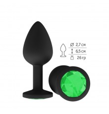 Анальная втулка силиконовая черная с зеленым кристаллом маленькая