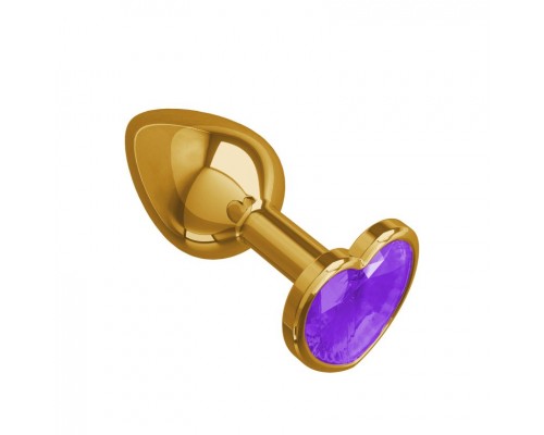 Эксклюзив! Анальная втулка Gold с фиолетовым кристаллом - сердце маленькая