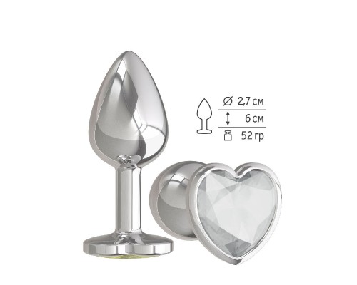 Анальная втулка Silver малая с прозрачным кристаллом сердце