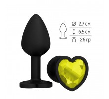 Анальная втулка силиконовая черная с желтым кристаллом сердце