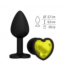 Анальная втулка силиконовая черная с желтым кристаллом сердце