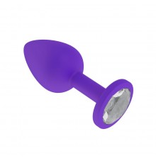 Анальная втулка силиконовая фиолетовая с прозрачным кристаллом маленькая