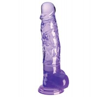 Прозрачный фаллоимитатор с мошонкой на присоске King Cock Clear 8, фиолетовый