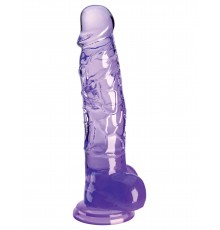 Прозрачный фаллоимитатор с мошонкой на присоске King Cock Clear 8, фиолетовый