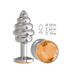Анальная втулка Silver Spiral с оранжевым кристаллом маленькая