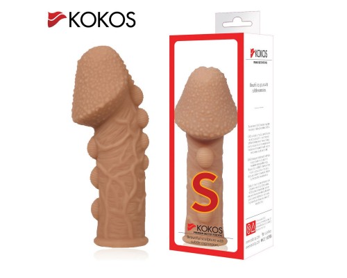 Насадка на фаллос, с пузыриками, венками и ребристостью, размер S