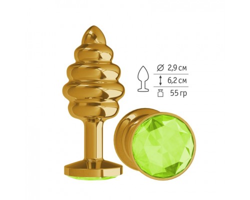 Анальная втулка Gold Spiral с салатовым кристаллом - роскошный выбор для удовольствия!