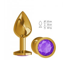 Анальная втулка Gold с фиолетовым кристаллом средняя
