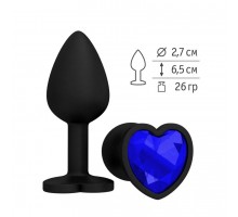 Анальная втулка силиконовая черная с синим кристаллом сердце