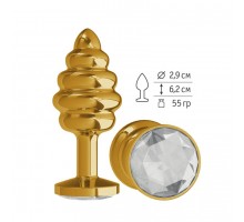 Анальная втулка Gold Spiral с прозрачным кристаллом маленькая