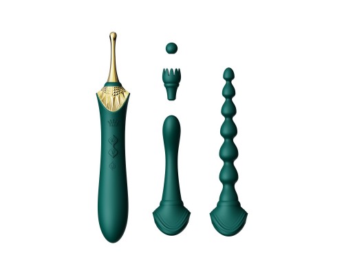 Клиторальный вибростимулятор с насадками и функцией нагрева BESS 2, зелёный