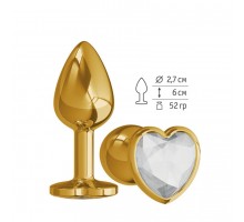 Анальная втулка Gold с прозрачным кристаллом сердце маленькая