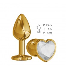 Анальная втулка Gold с прозрачным кристаллом сердце маленькая