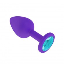 Анальная втулка силиконовая фиолетовая с голубым кристаллом маленькая