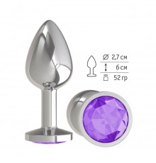 Анальная втулка Silver с фиолетовым кристаллом маленькая