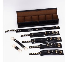 Набор BDSM из натуральной кожи с золотой фурнитурой