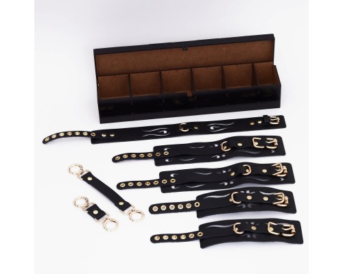 Набор BDSM из натуральной кожи с золотой фурнитурой