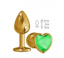 Анальная втулка Gold с зеленым кристаллом сердце маленькая