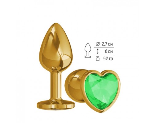Интимная втулка Gold с зеленым кристаллом сердце - маленькая