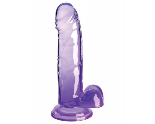 Прозрачный фаллоимитатор King Cock Clear 7 с мошонкой на присоске, фиолетовый
