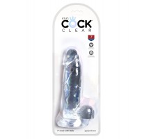Прозрачный фаллоимитатор с мошонкой на присоске King Cock Clear 7
