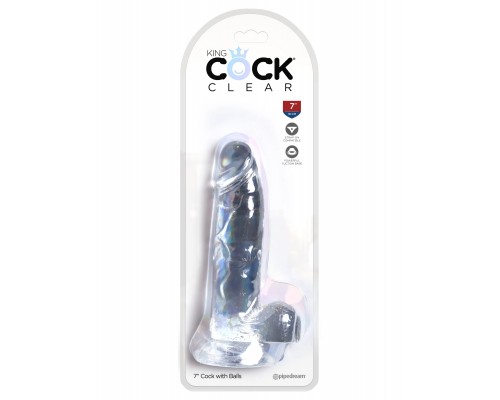 Прозрачный фаллоимитатор King Cock Clear 7 с мошонкой на присоске