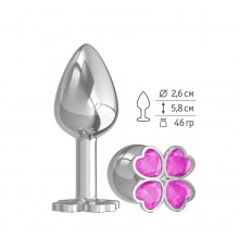 Анальная втулка малая Silver клевер с розовым кристаллом