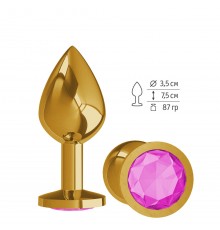 Анальная втулка Gold с розовым кристаллом средняя